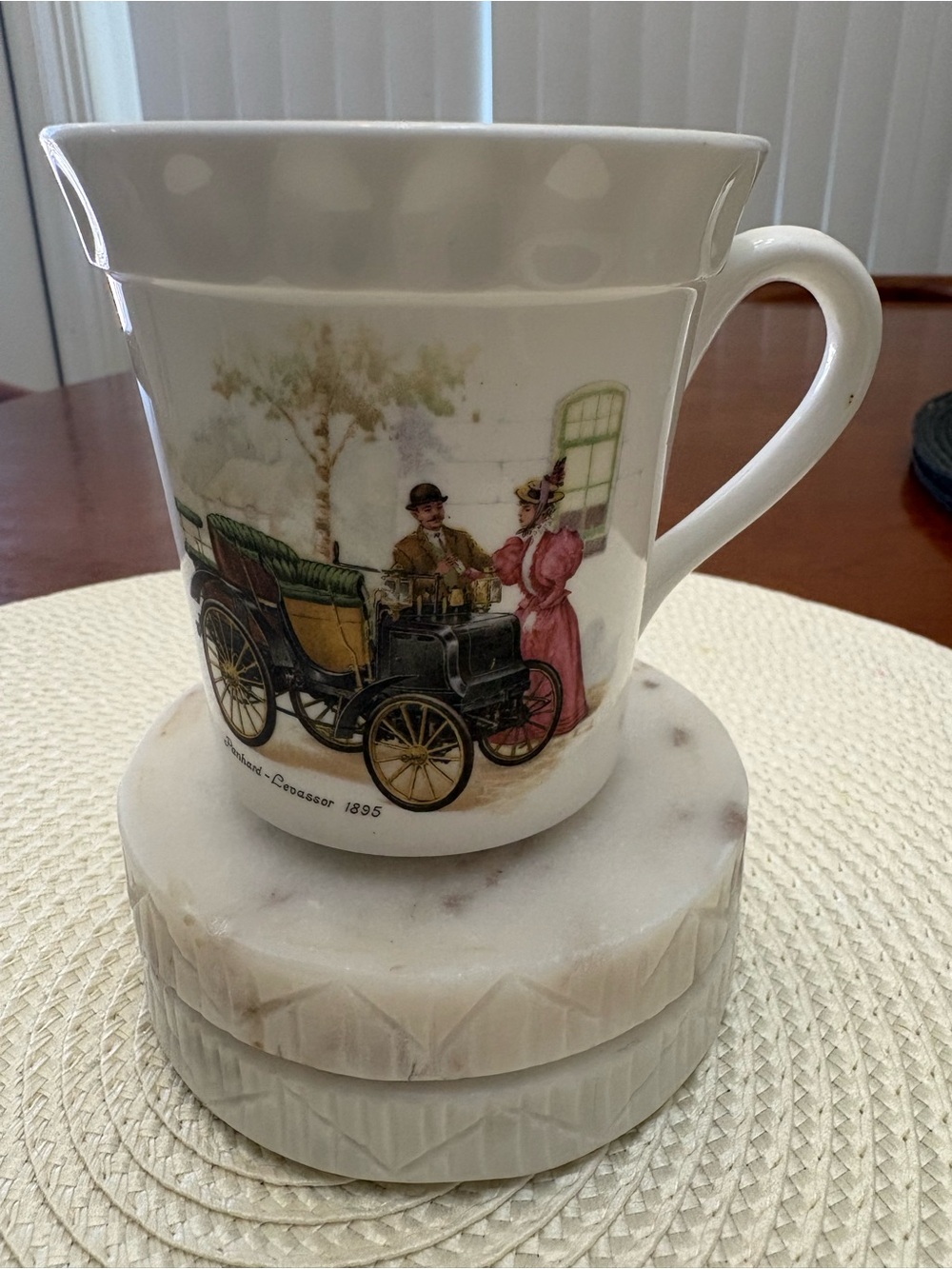 White Ceramic Vintage Automobile Illustration Mug